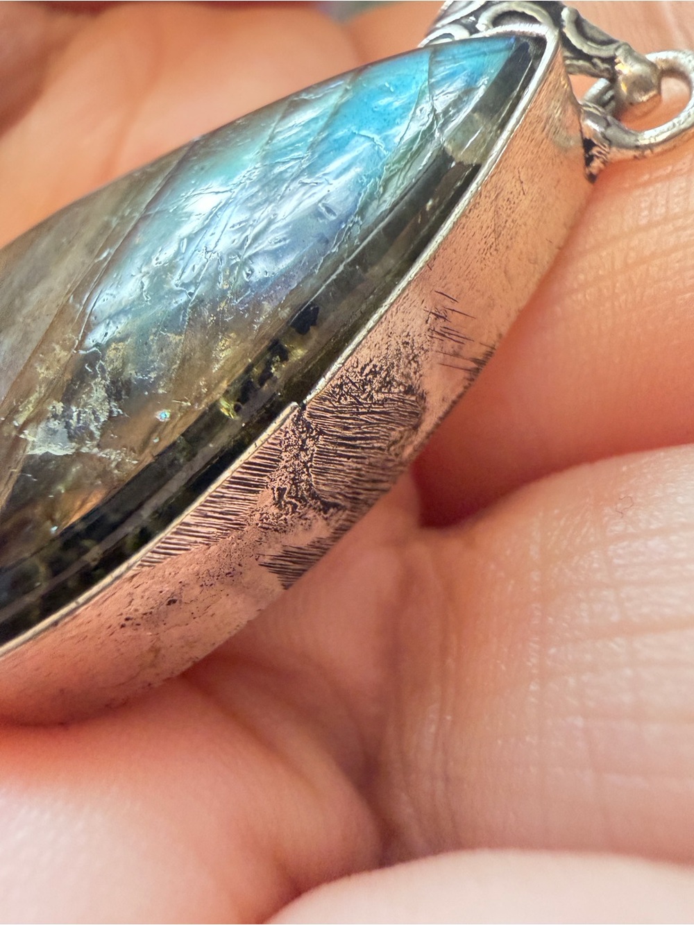 Labradorite Pendant | Blue Teal Flash | Artisan Teardrop | 1.65 Inches - Picture 6 of 10